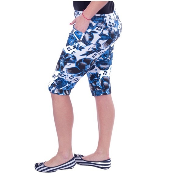 Women Knee Long Capri Shorts, CP-1309, Blue Sky - Picture 3 of 5